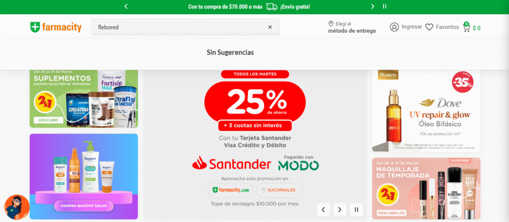 Captura de revisión de búsqueda del producto en Farmacity