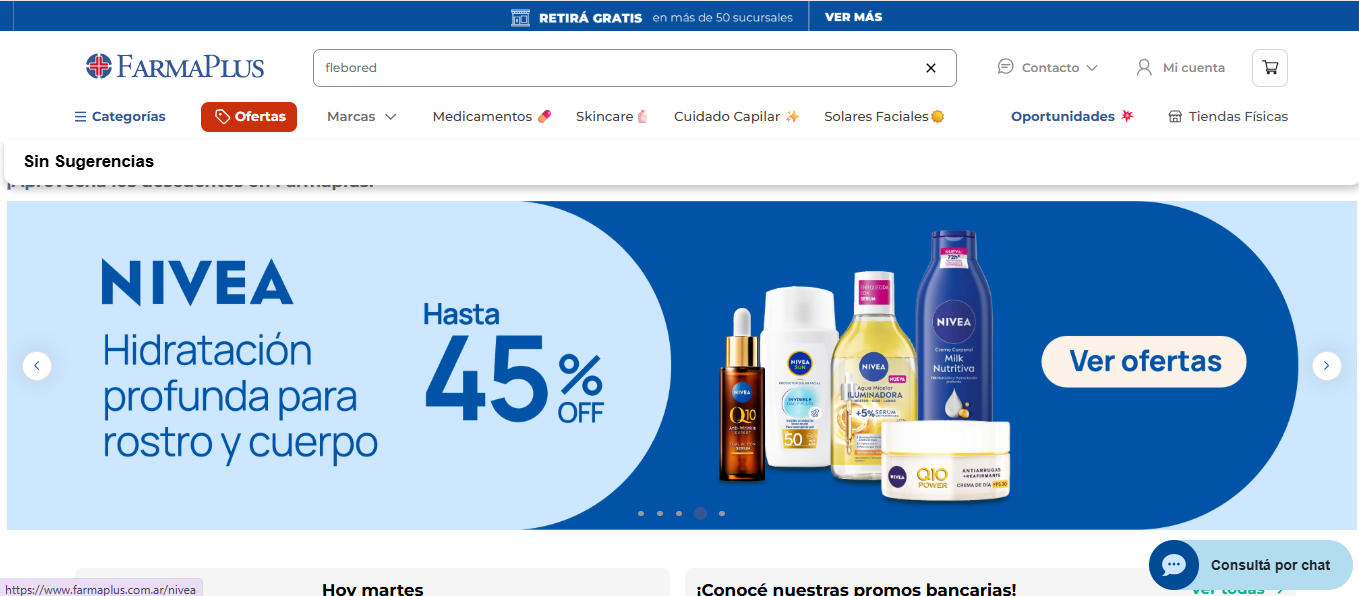 Captura de búsqueda del producto en FarmaPlus